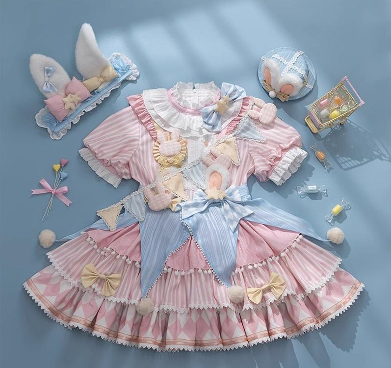 Forest Fluorescent Carps - Ouji Lolita OP Dress Circus Lolita Strip Prince Suit