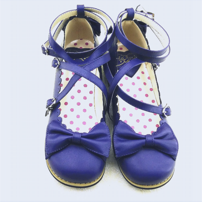 Meixie - Lovely Lolita Low Heel Cross Strap Bow Tie Princess Shoes