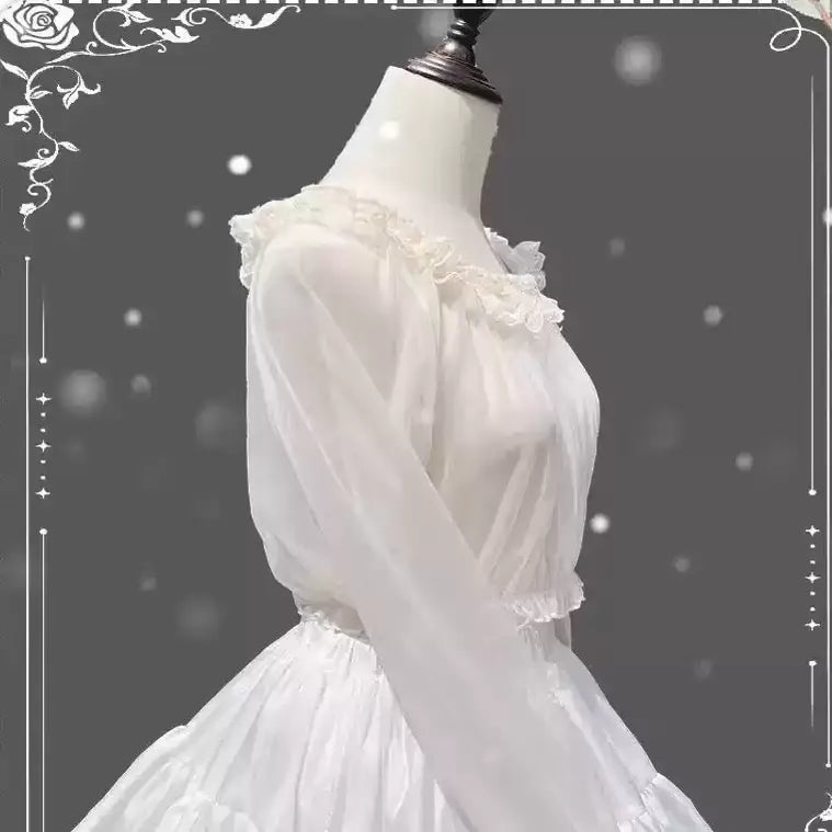 ZhiJinYuan - Daily Lolita Shirt Short Sleeve Sheer Mesh Off-Shoulder Blouse