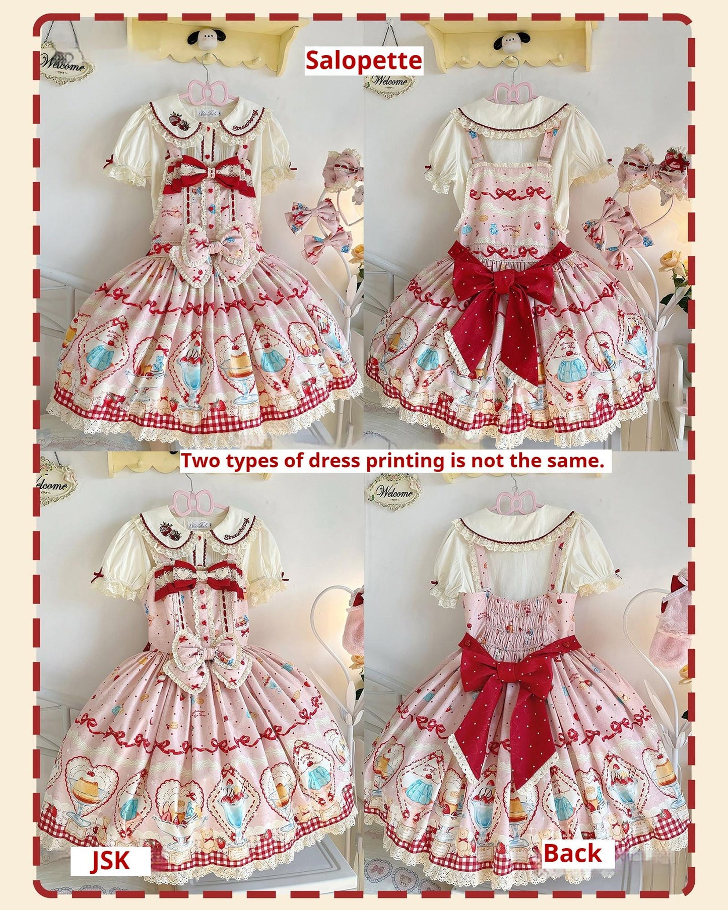 DreamWhale - Showa Dessert Showcase - Kawaii Lolita Dress Suit Pudding-Inspired JSK/Salopette