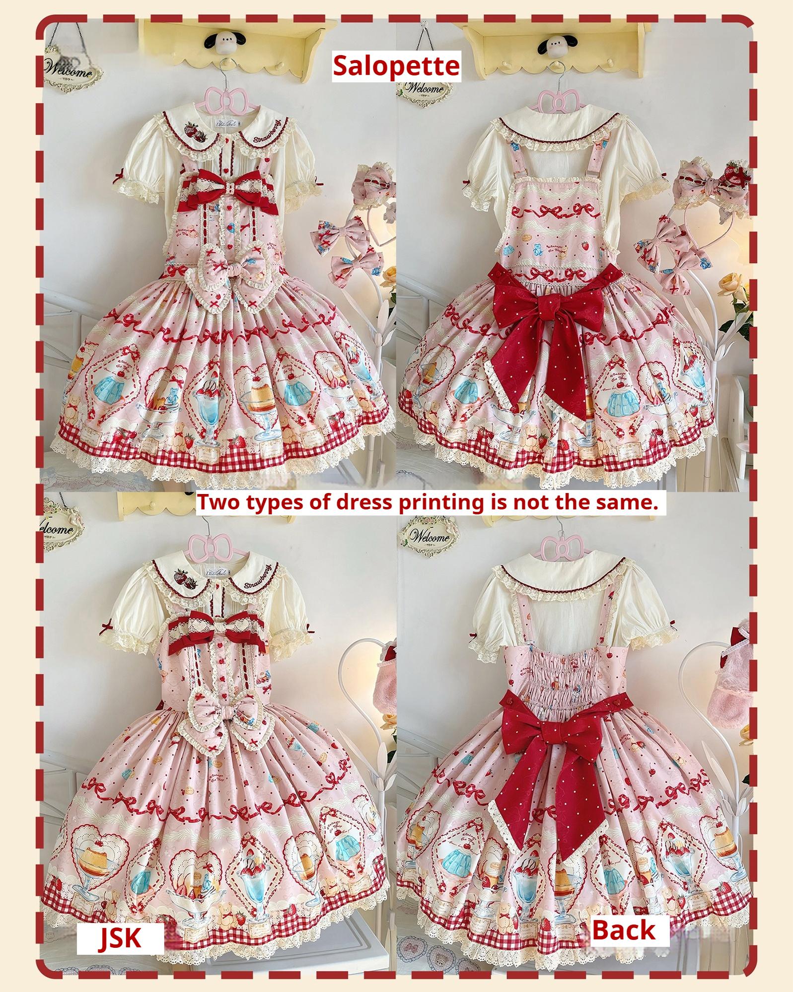 DreamWhale - Showa Dessert Showcase - Kawaii Lolita Dress Suit Pudding-Inspired JSK/Salopette