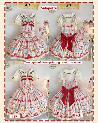 DreamWhale - Showa Dessert Showcase - Kawaii Lolita Dress Suit Pudding-Inspired JSK/Salopette