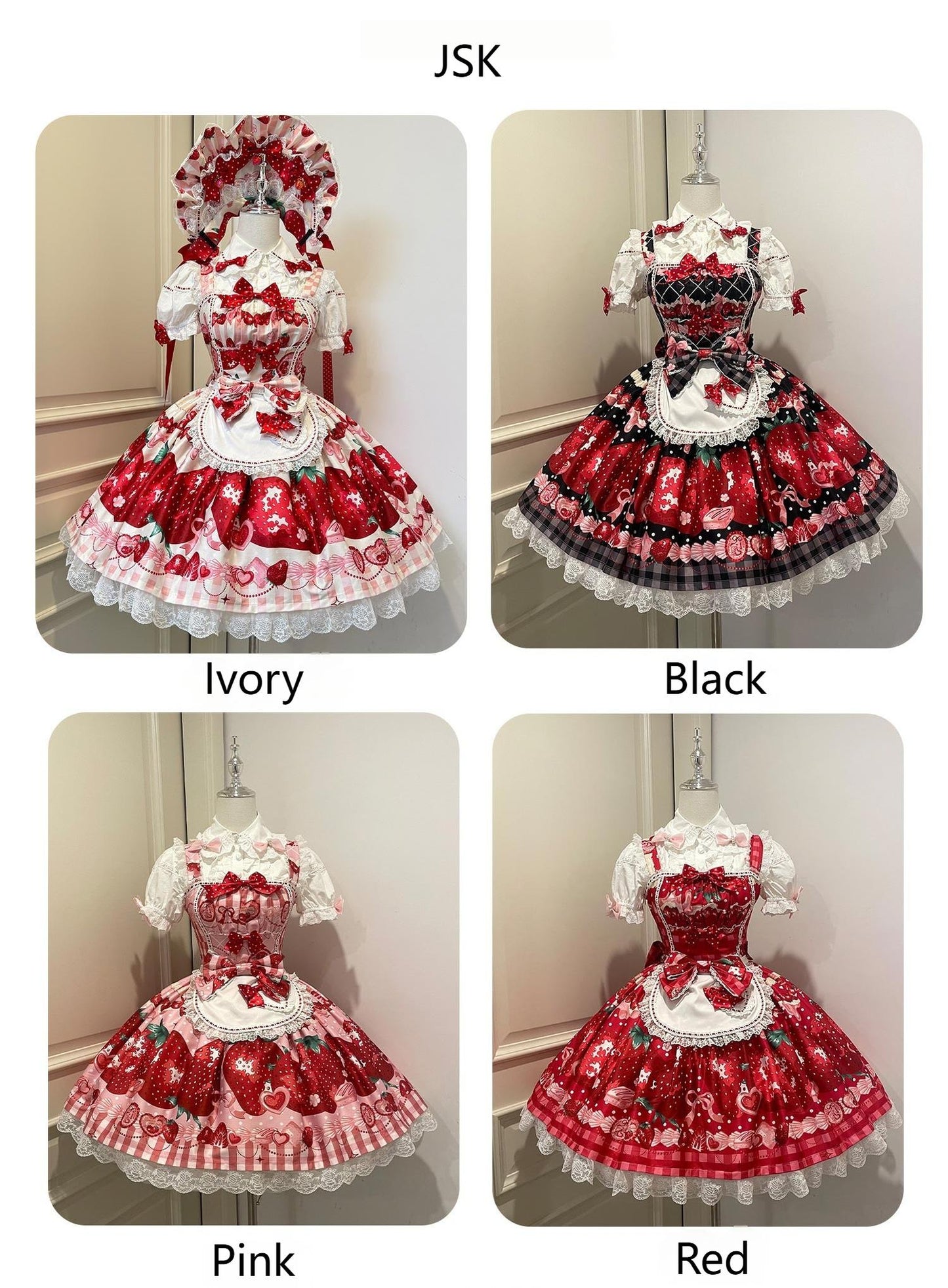 Mengfuzi - Strawberry - Sweet Lolita OP and JSK with Strawberry Print