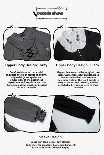 With PUJI - Castle Night - Gothic Twins Lolita OP Three-tiered Embroidery Dress