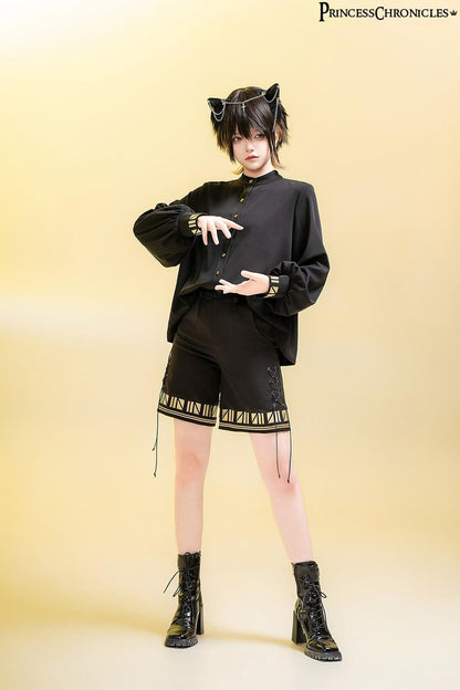Princess Chronicles - Black Cat - Ouji Lolita Shorts with Embroidered Straight Leg