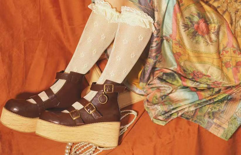 MODO - Retro Lolita Platform Shoes Round Toe Thick Sole