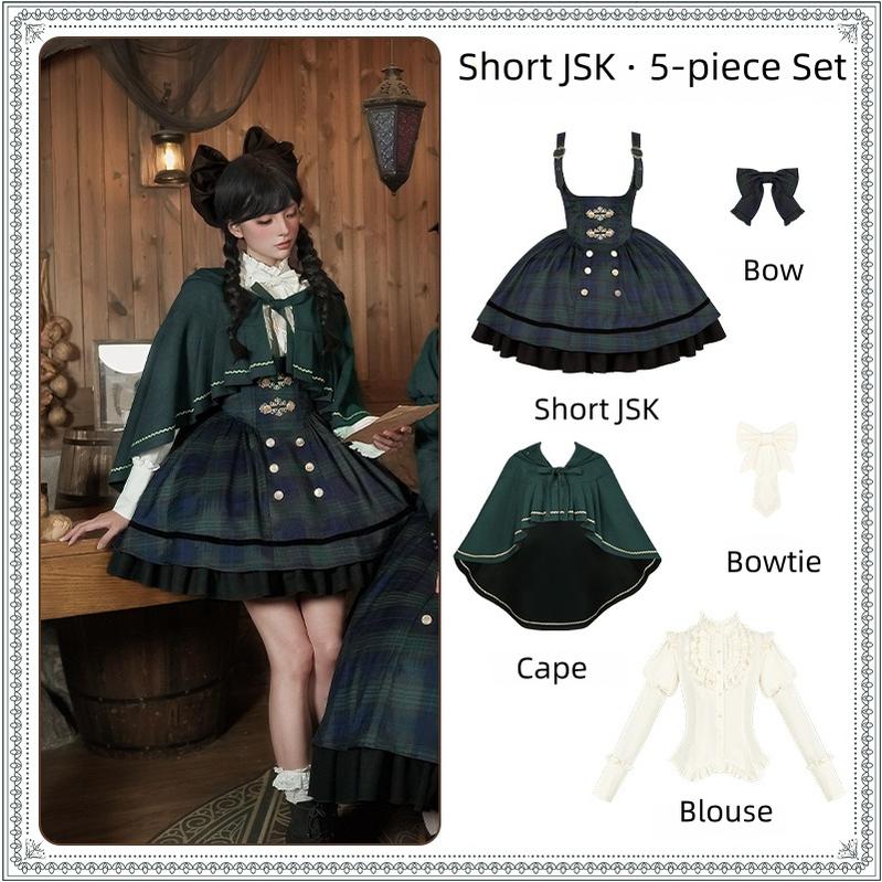 With PUJI - Berlin Souvenir - Plaid Preppy Style Lolita Bust Supporting JSK Outfit