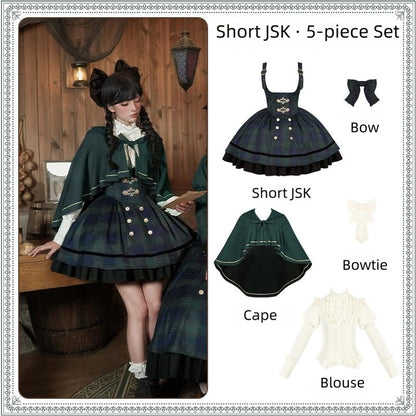 With PUJI - Berlin Souvenir - Plaid Preppy Style Lolita Bust Supporting JSK Outfit