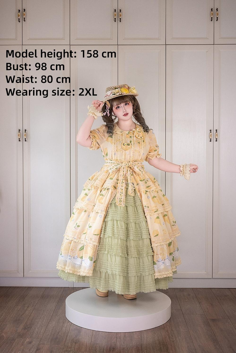 Miss Point - Lemon Chick - Country Lolita Printed OP With Button Front