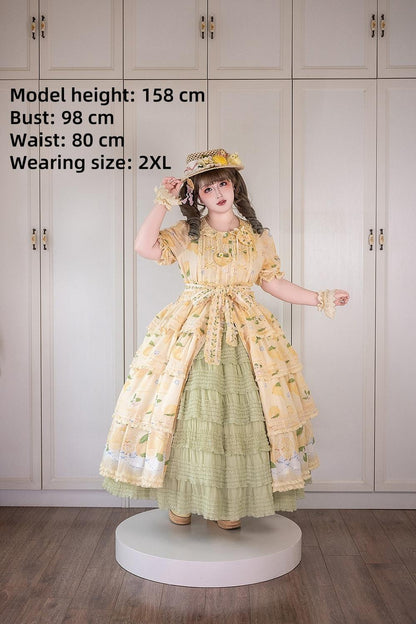 Miss Point - Lemon Chick - Country Lolita Printed OP With Button Front
