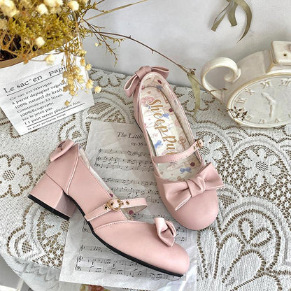 Sheep Puff - Elegant Lolita Bownot Retro High Heel Shoes
