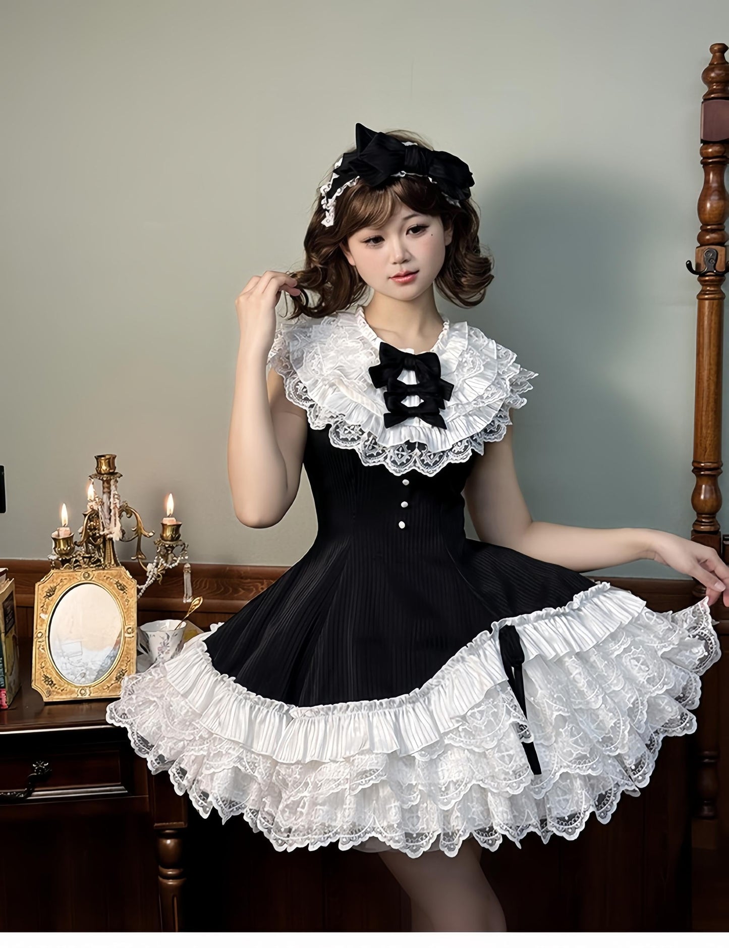 Alice Girl - Arrogant Miss - Sweet Lolita Jumper Dress with Tiered Lace Dress