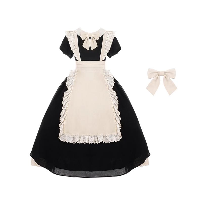 With PUJI - Kiss Kiss - Vintage Lolita OP Dress Maid Lolita Apron Dress