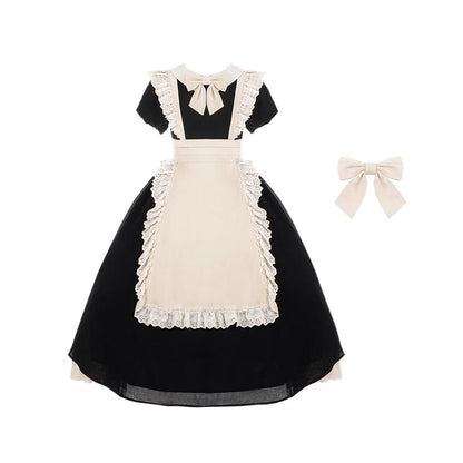 With PUJI - Kiss Kiss - Vintage Lolita OP Dress Maid Lolita Apron Dress