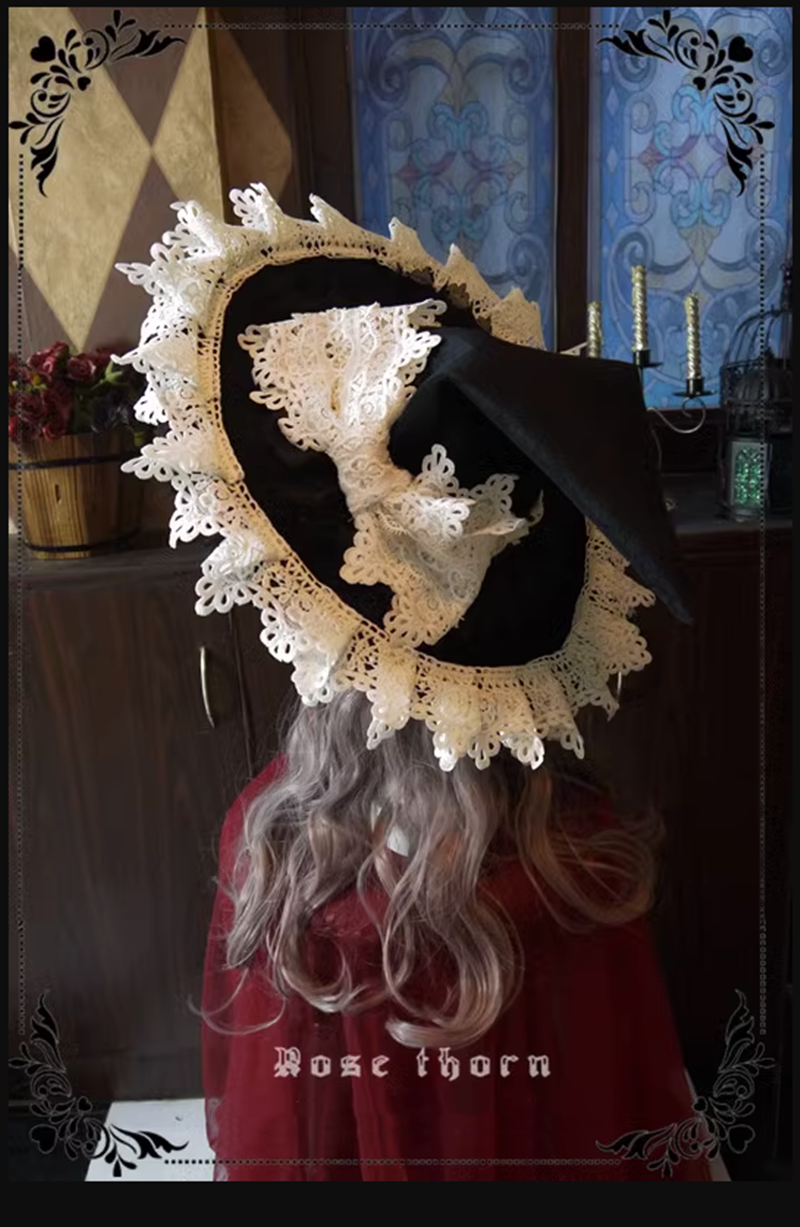 Rose Thorn - Marisa Impression Black and White Halloween Witch Hat