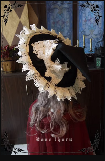 Rose Thorn - Marisa Impression Black and White Halloween Witch Hat