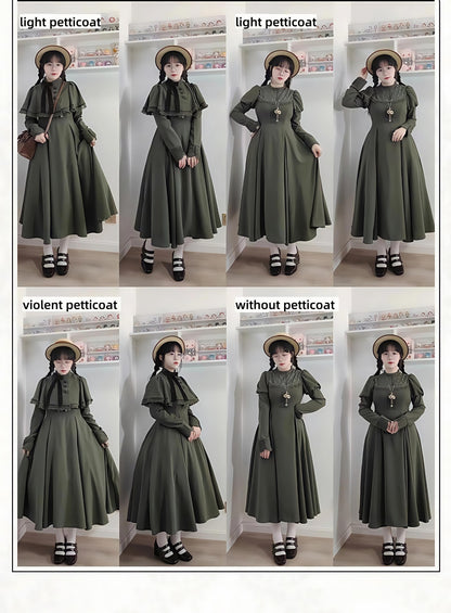 KINOKOKO - Aslan Blessings - Classic Lolita OP Seven-panel Slim Fit Dress with Cape