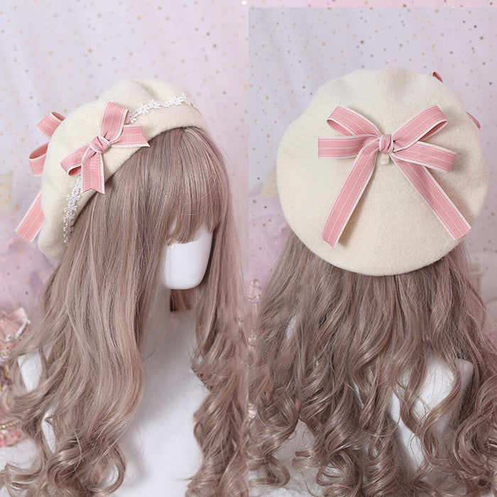 Xiaogui - Sweet and Lovely Daisy Bowknot Woolen Beret