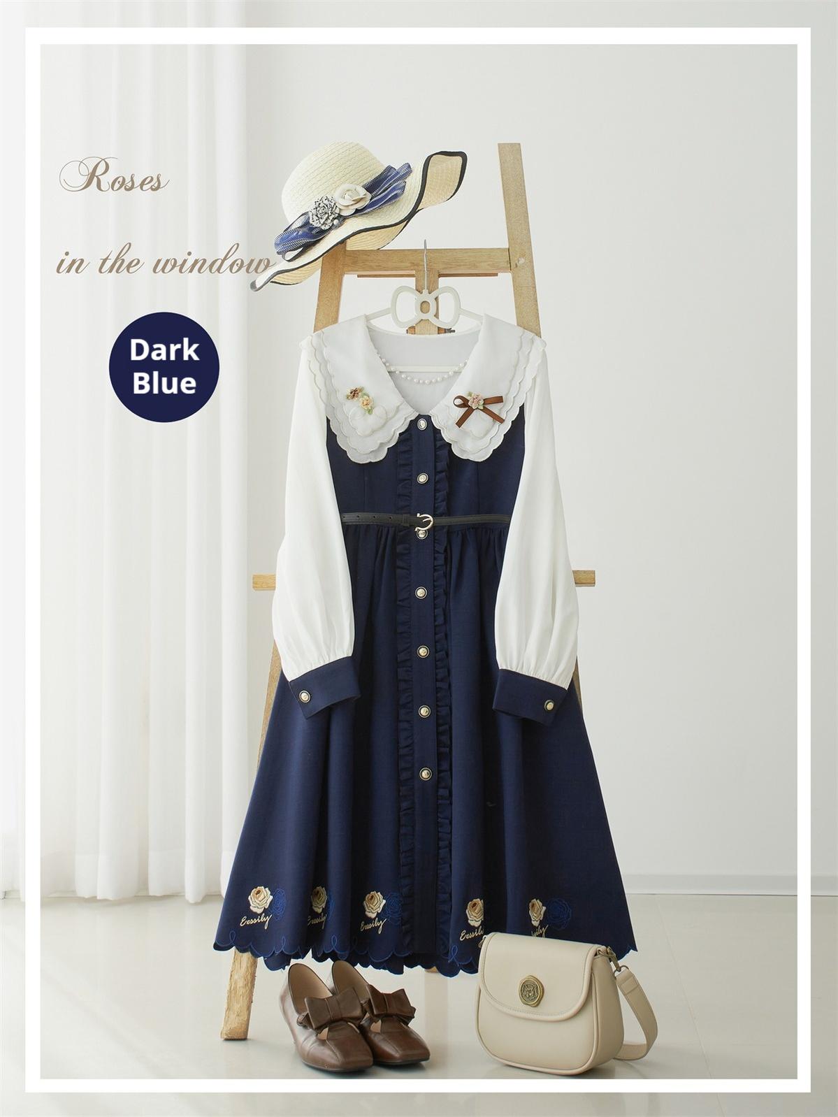 EESSILY - Window Rose - Classic Lolita OP Front Buttoned Embroidery Lolita Dress