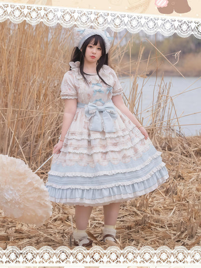 Chubby Cat Diary - Harvest Bear - Plus Size Country Lolita OP Dress with Teddy Bear Print
