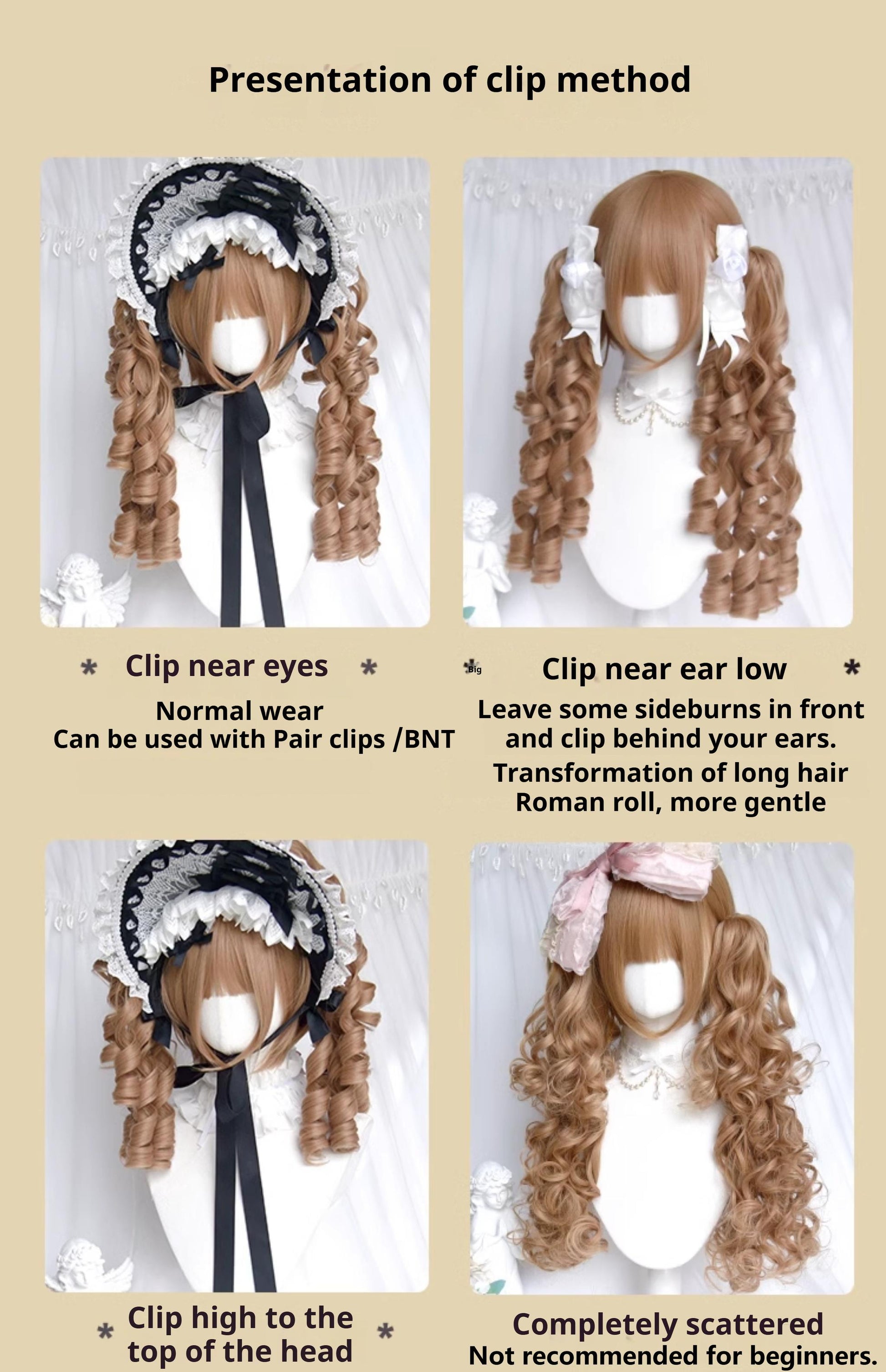 Sinwavy - Vintage Lolita Wig Double Ponytail Roman Roll Hair