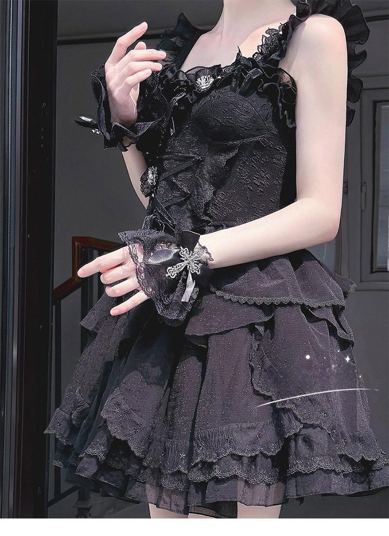 Hua Nai Cat - Gothic Lolita Cuffs with Cross Black and White Hand Sleeve