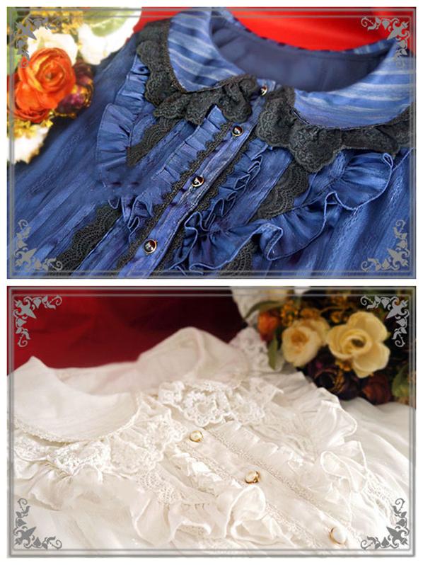 Strawberry Witch - Flower Wedding White Dark Blue Blouse