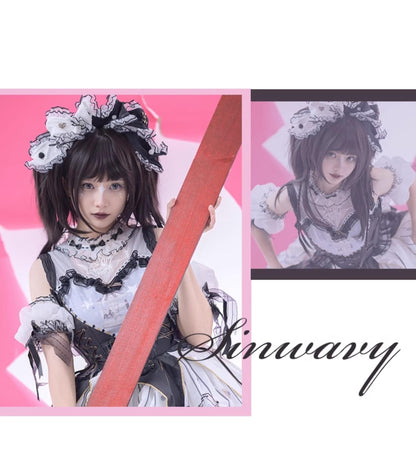 Sinwavy - Gothic Lolita Wig Black Natural Hair With Ponytails & Braids