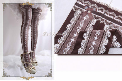 Red Maria - Lace Printed Bow 80D Lolita Tights Multicolors