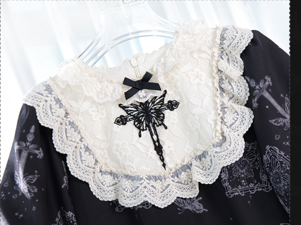 With PUJI - Gothic Butterfly Printing Embroidery Lolita OP