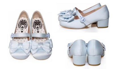 MODO - Sissi - Sweet Lolita Shoes Satin Low Chunky Heels with Bow