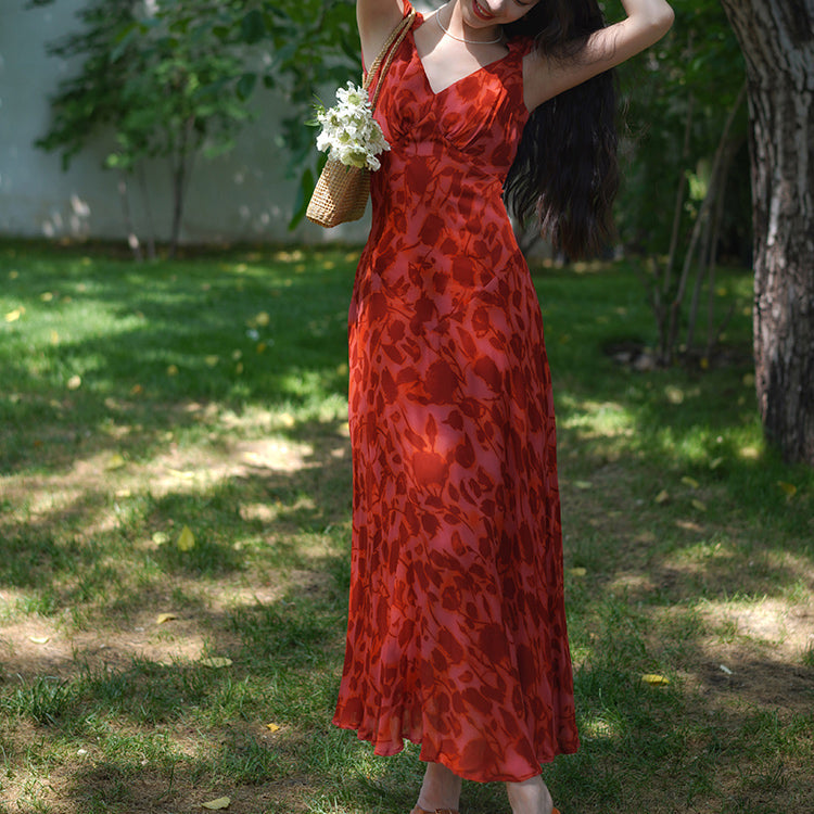 Crimson rose flower shadow dress