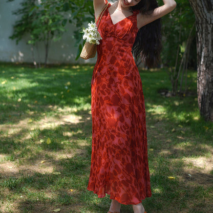 Crimson rose flower shadow dress