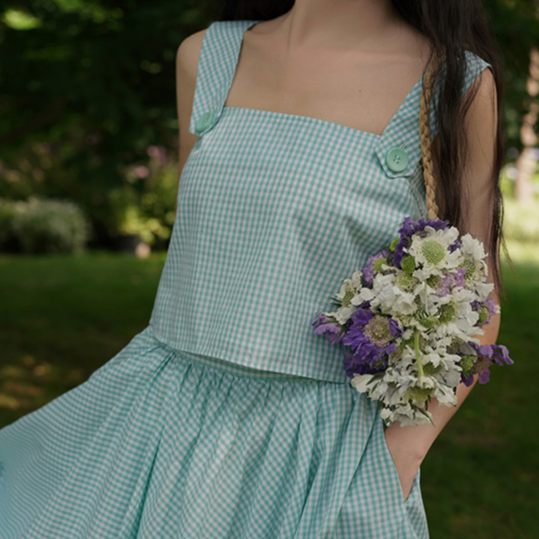 Patina plaid French top and umbrella skirt