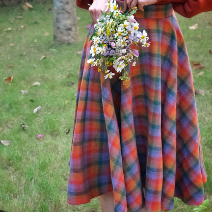 Rainbow plaid retro umbrella skirt