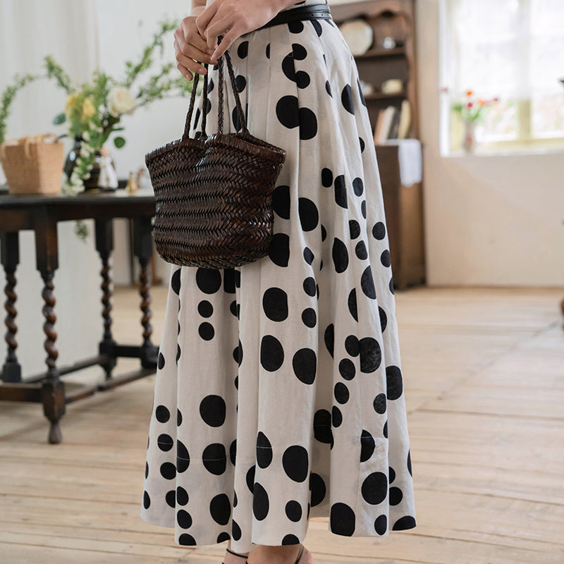 Black and white polka dot long skirt