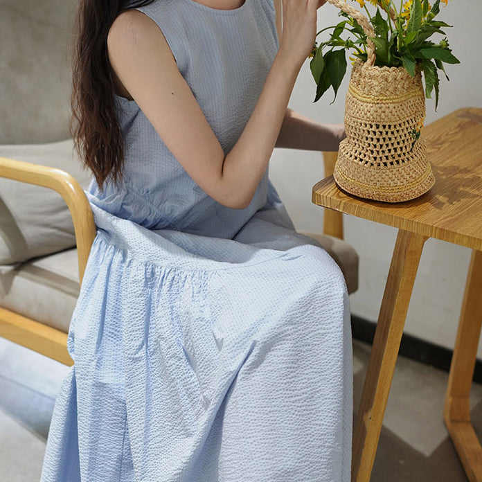 Glacial shine color cotton long dress