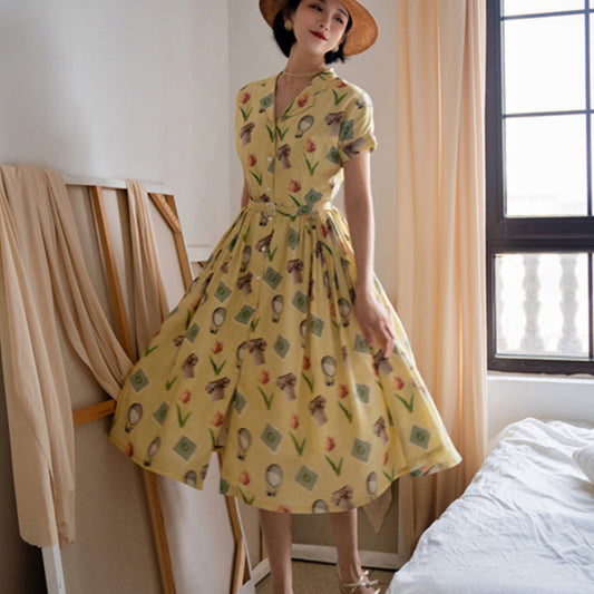 Balloon stamp flower retro dress