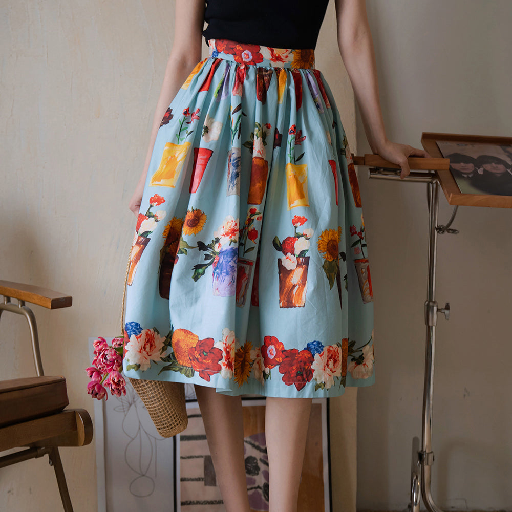 potted flower painting hepburn skirt