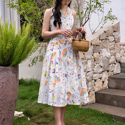 childlike rainbow print waistcoat dress