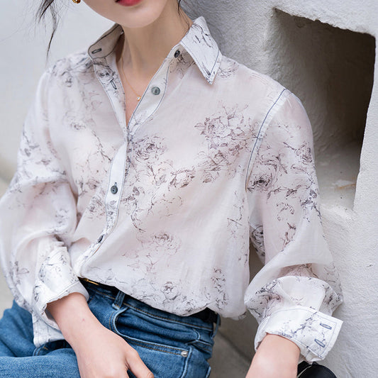 rose flower ink painting blouse