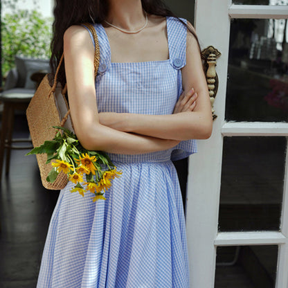 Light blue plaid French top and umbrella skirt