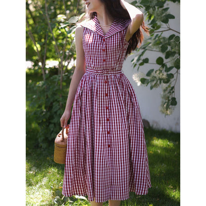 Movie actress plaid retro dress