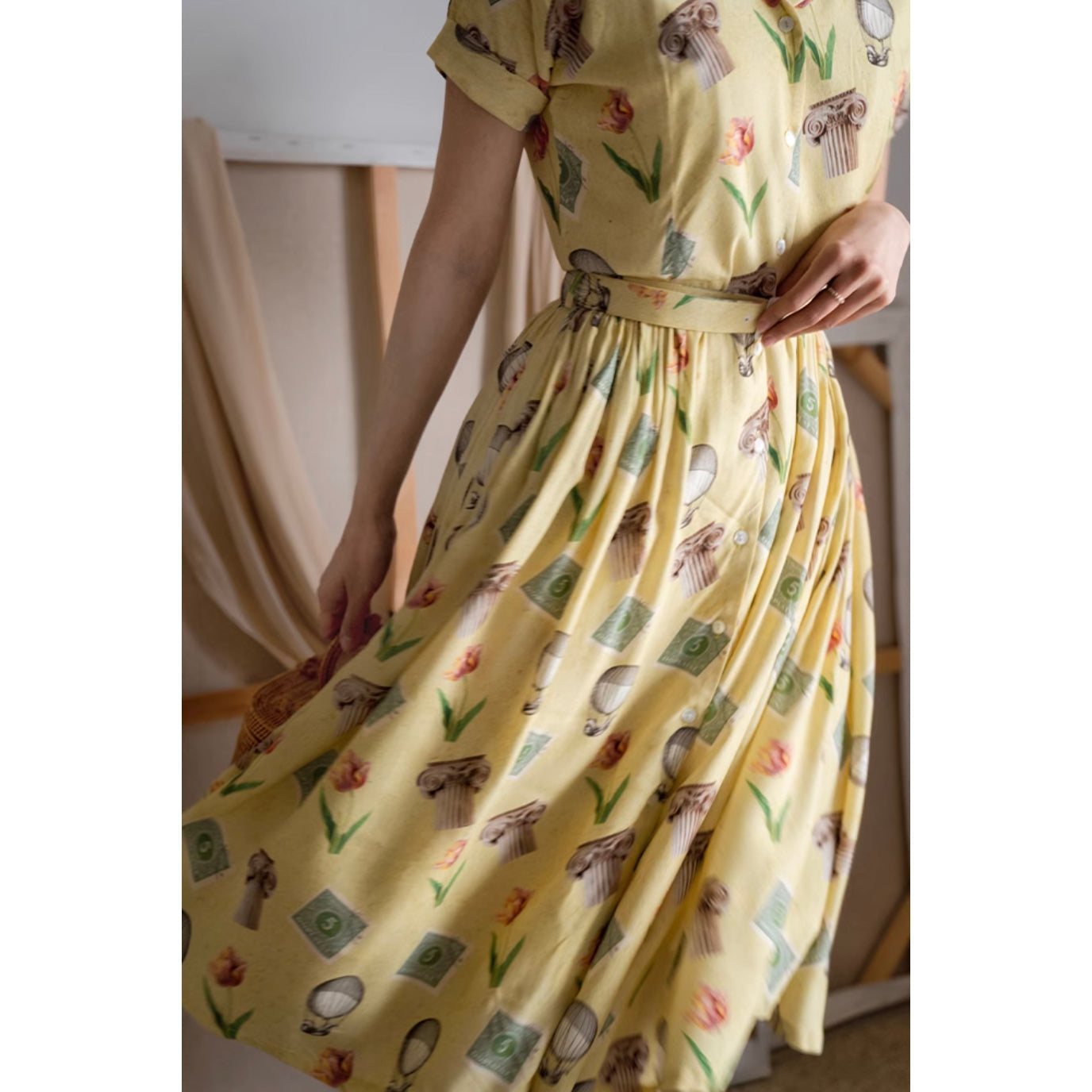 Balloon stamp flower retro dress