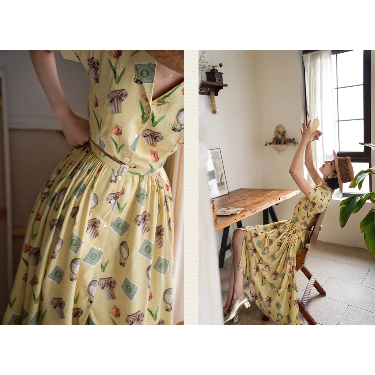 Balloon stamp flower retro dress