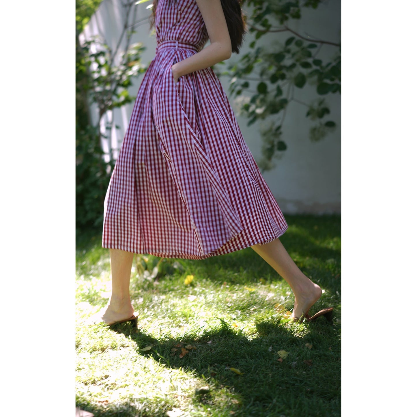 Movie actress plaid retro dress