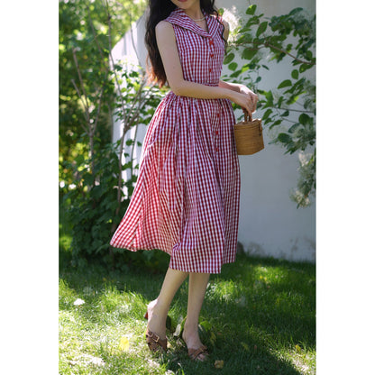 Movie actress plaid retro dress