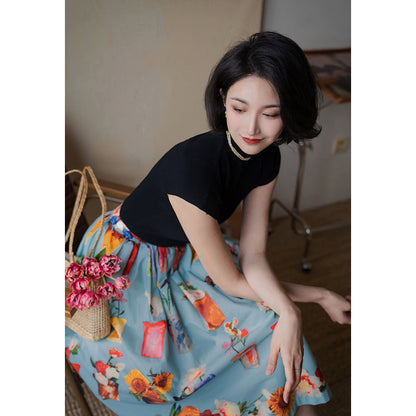 potted flower painting hepburn skirt