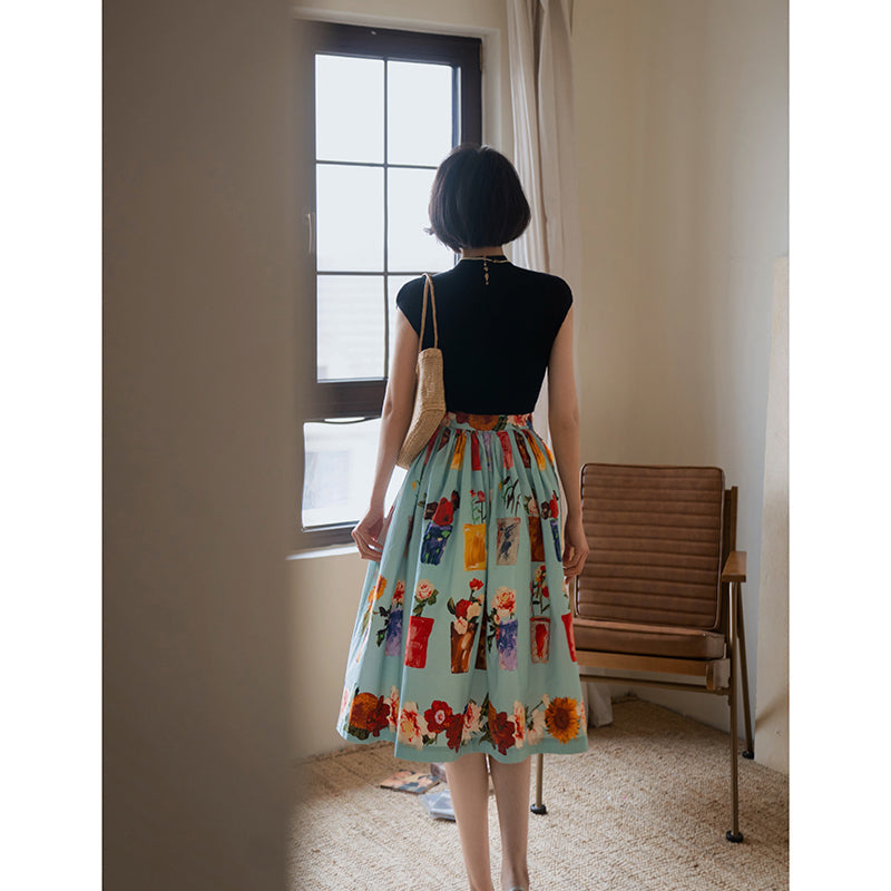 potted flower painting hepburn skirt