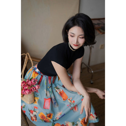 potted flower painting hepburn skirt